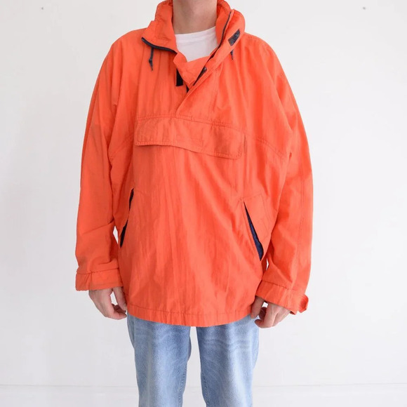 80S Dash Life Adventures Orange Quarter Zip Nautical Windbreaker Pullover Jacket - Picture 1 of 10